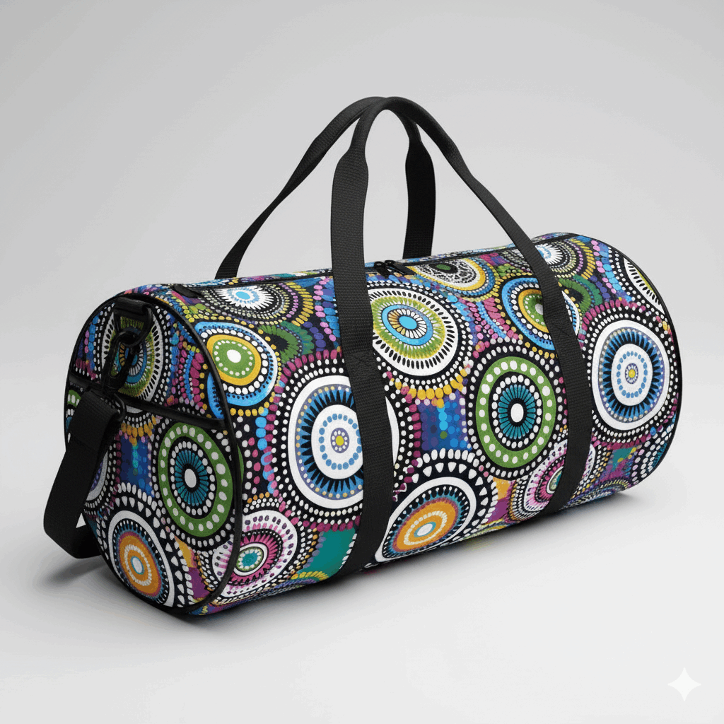 Harmony Circles Aboriginal Cylindrical Duffle Bag