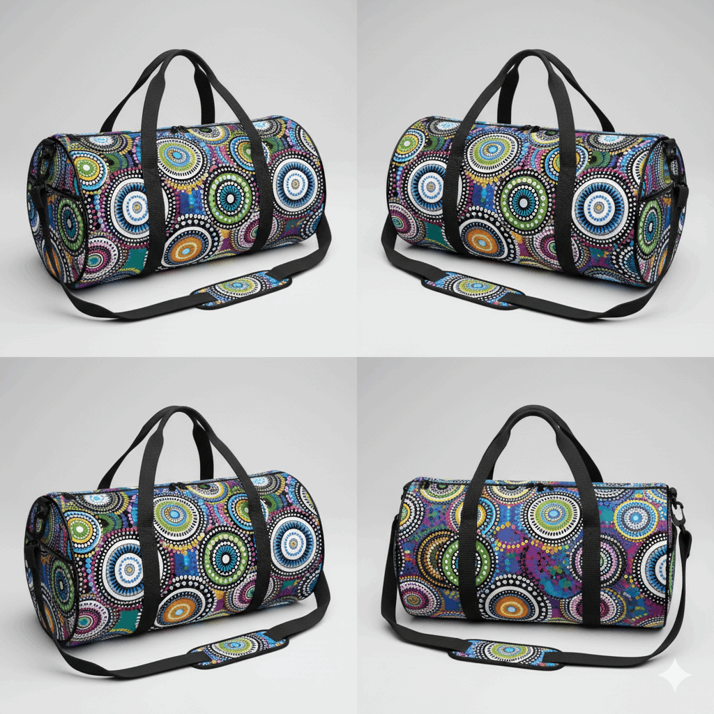 Harmony Circles Aboriginal Cylindrical Duffle Bag