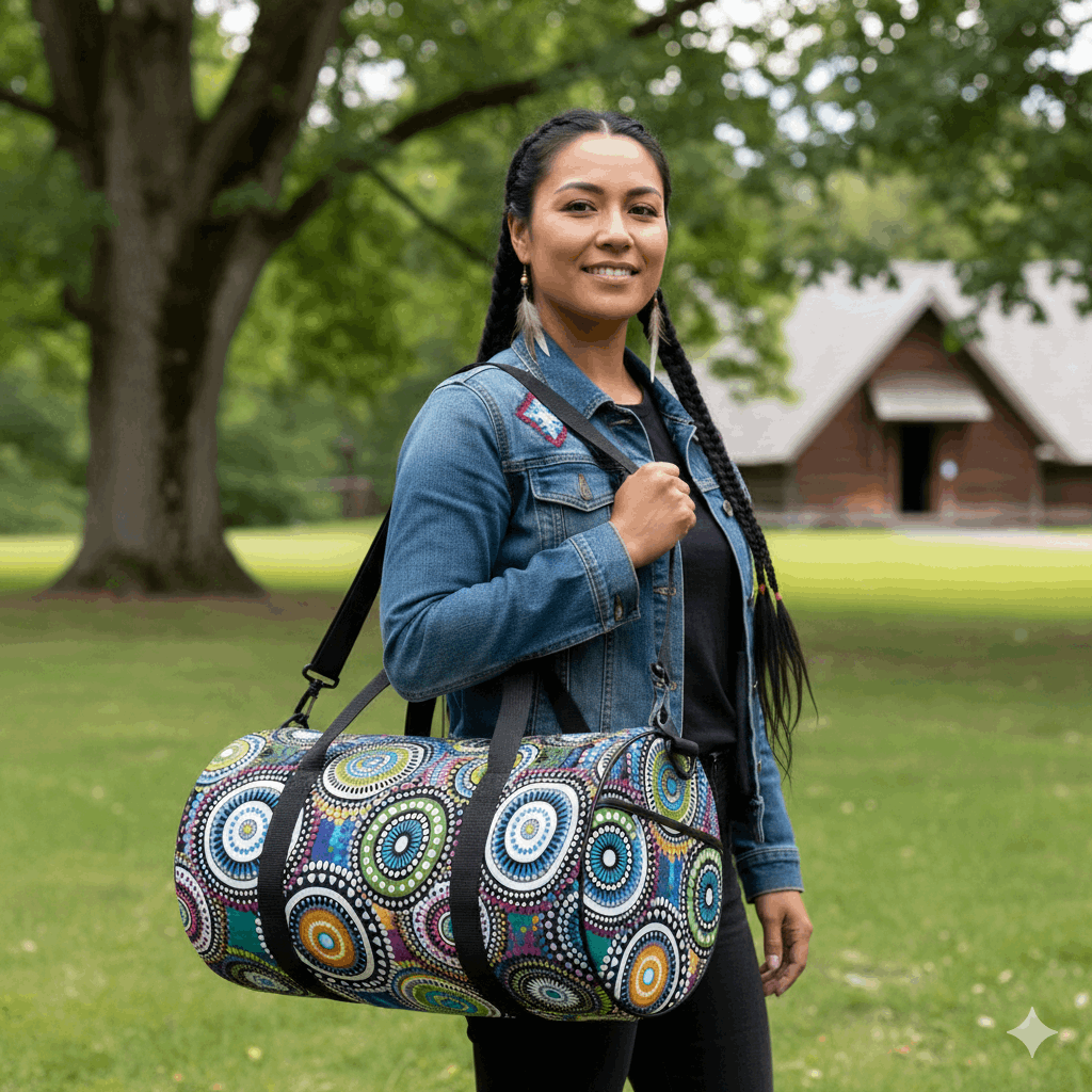 Harmony Circles Aboriginal Cylindrical Duffle Bag