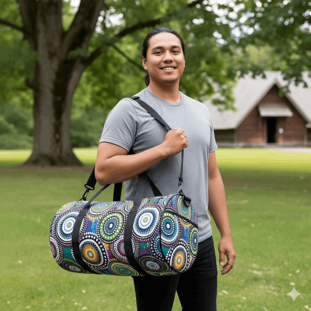 Harmony Circles Aboriginal Cylindrical Duffle Bag
