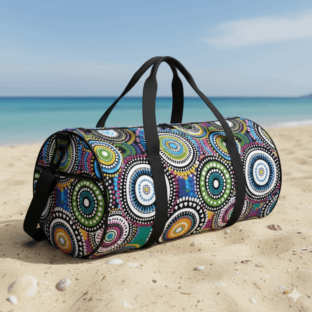 Harmony Circles Aboriginal Cylindrical Duffle Bag