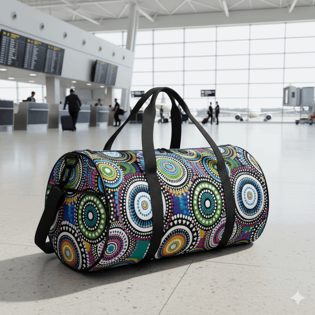 Harmony Circles Aboriginal Cylindrical Duffle Bag