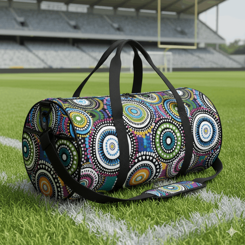 Harmony Circles Aboriginal Cylindrical Duffle Bag