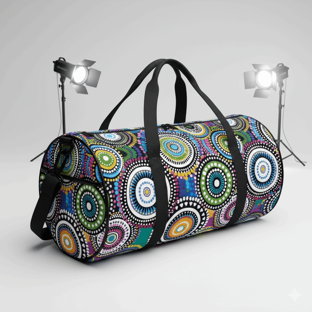 Harmony Circles Aboriginal Cylindrical Duffle Bag