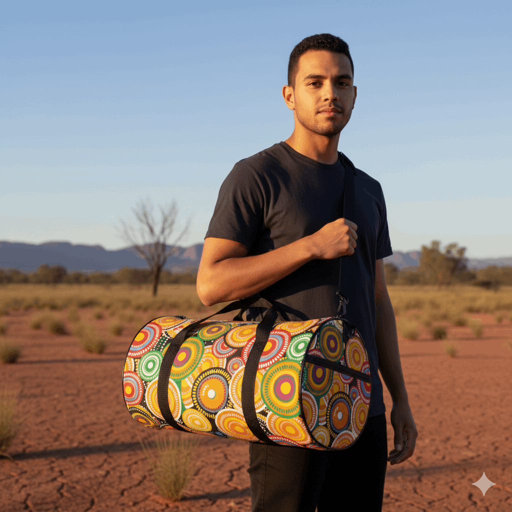 Desert Dream Aboriginal Cylindrical Duffle Bag