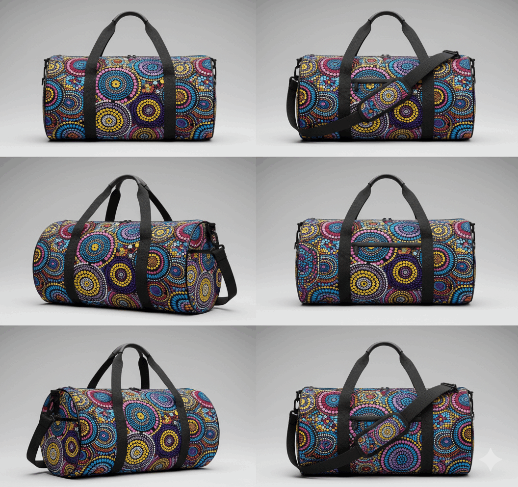 Rainbow Dreaming Aboriginal Cylindrical Duffle Bag