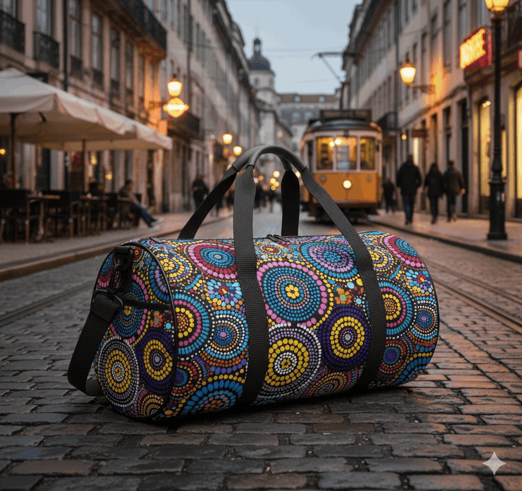 Rainbow Dreaming Aboriginal Cylindrical Duffle Bag