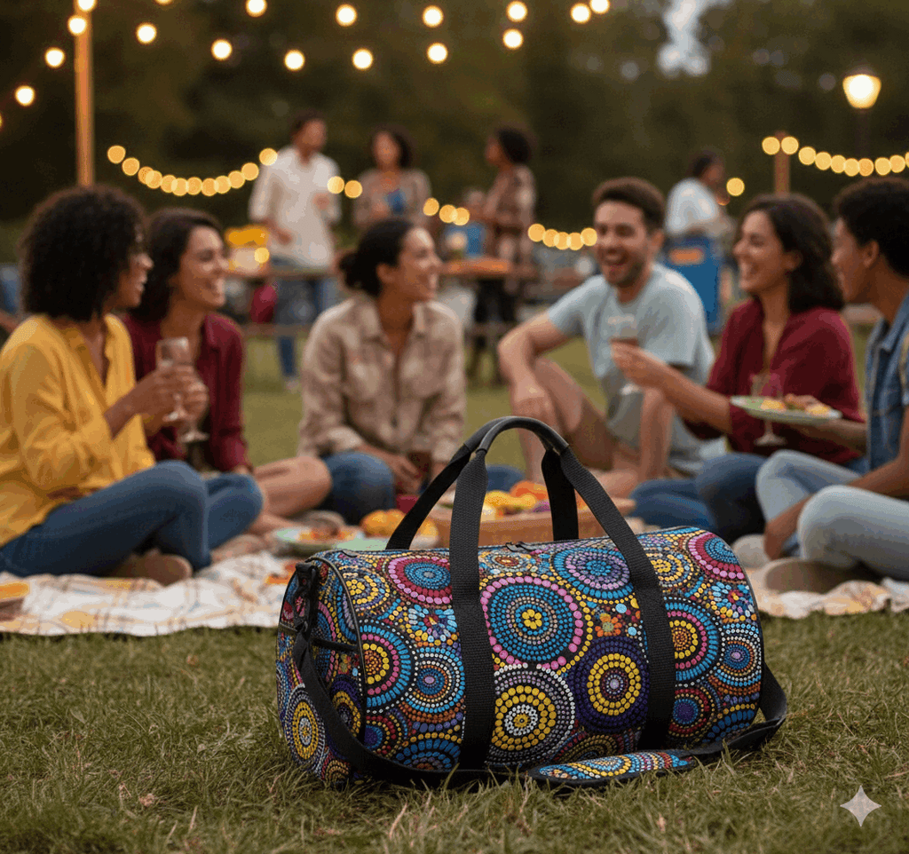 Rainbow Dreaming Aboriginal Cylindrical Duffle Bag