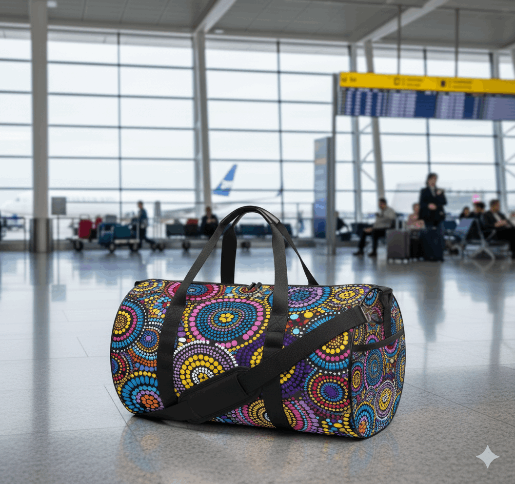 Rainbow Dreaming Aboriginal Cylindrical Duffle Bag