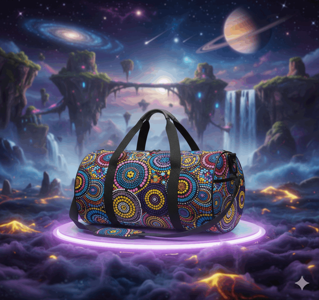 Rainbow Dreaming Aboriginal Cylindrical Duffle Bag